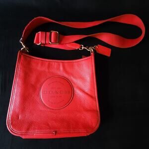 Authentic Coach Dempsey File Crossbody Bag Red Pebbled Leather CA290